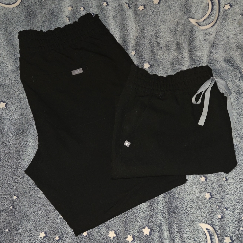 2 Pair XXL Petite FIGS High Waist Straight Leg Black Scrub Pants Nurse Medical